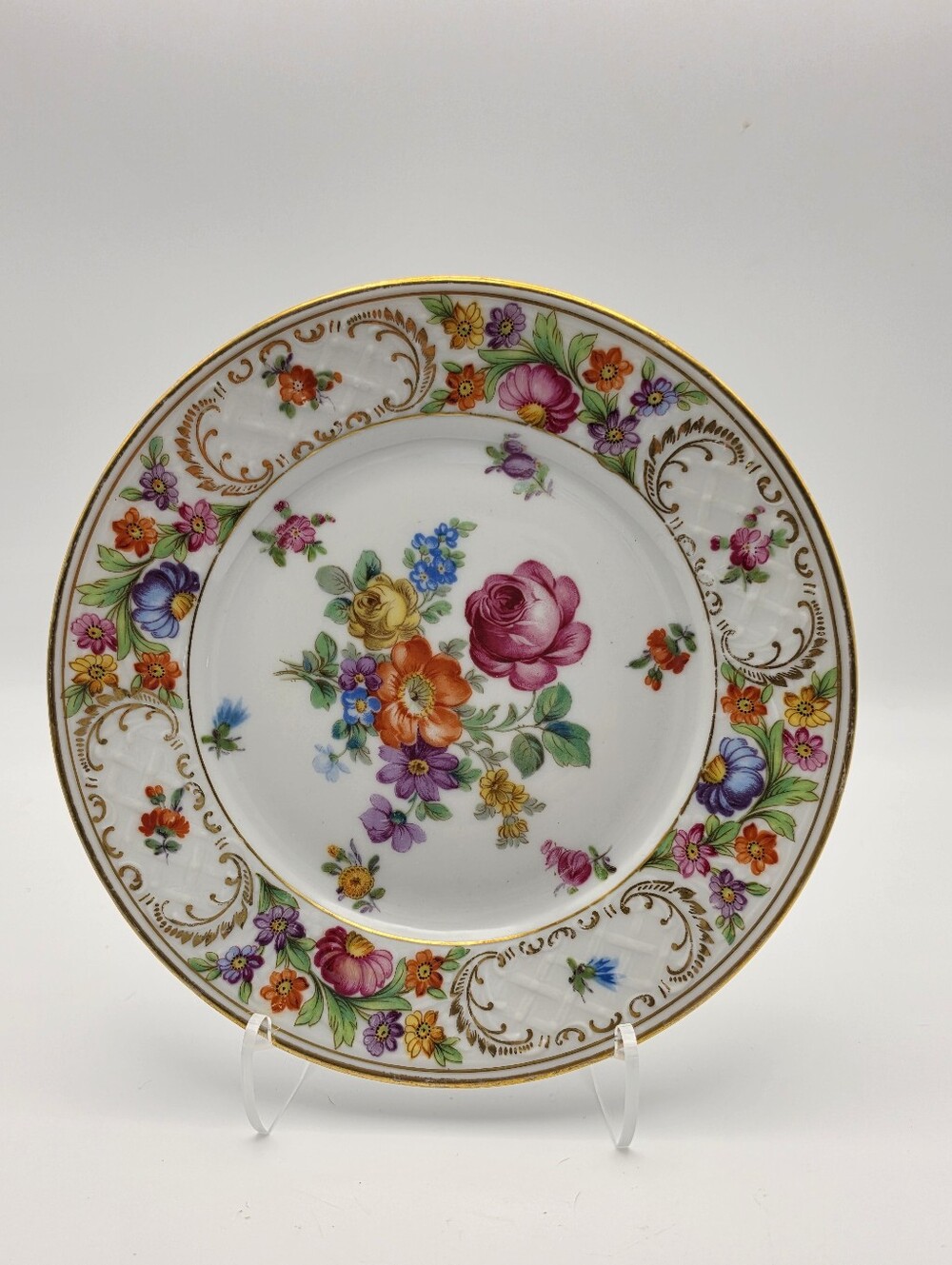 Vintage Schumann Bavaria Dresden Flowers 6.75” Dessert Plate - Antique 1920s